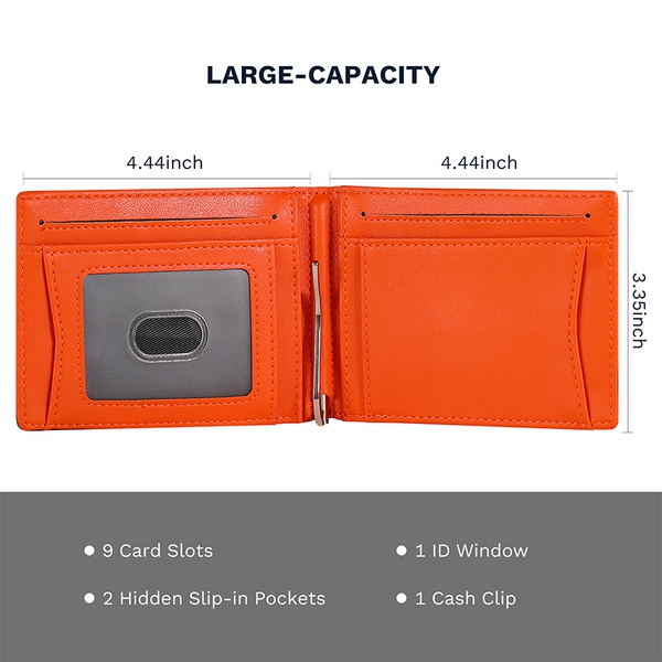 Men's Slim Bifold Wallet With 11 Card Pockets - BLACK ORANGE - 1